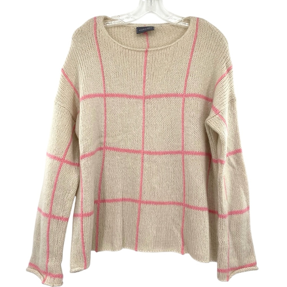 Anthropologie Wooden Ships Sweater Pink Check Plaid Mohair Wool Blend